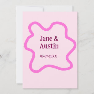 Roze pastel retro trouwgrens frame naam datum kaart