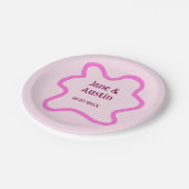 Roze pastel retro trouwgrens frame naam datum papieren bordje (Gekanteld)