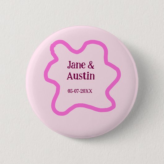 Roze pastel retro trouwgrens frame naam datum ronde button 5,7 cm (Voorkant)