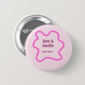 Roze pastel retro trouwgrens frame naam datum ronde button 5,7 cm (Voorkant /achterkant)