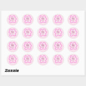 Roze pastel retro trouwgrens frame naam datum ronde sticker (Vel)