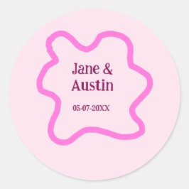 Roze pastel retro trouwgrens frame naam datum ronde sticker