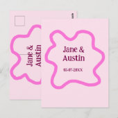 Roze pastel retro trouwrand frame naam datum briefkaart (Voorkant / Achterkant)