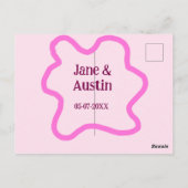 Roze pastel retro trouwrand frame naam datum briefkaart (Achterkant)