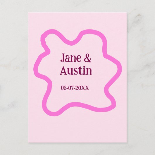 Roze pastel retro trouwrand frame naam datum briefkaart (Voorkant)