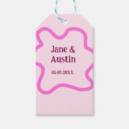 Roze pastel retro trouwrand frame naam datum cadeaulabel