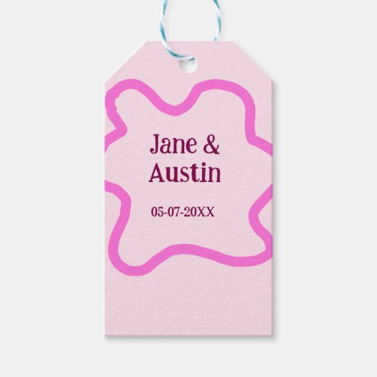 Roze pastel retro trouwrand frame naam datum cadeaulabel (Voorkant)