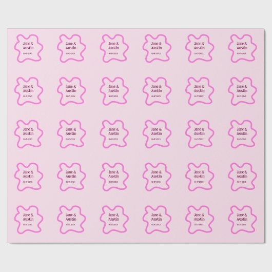 Roze pastel retro trouwrand frame naam datum cadeaupapier (Vlak)