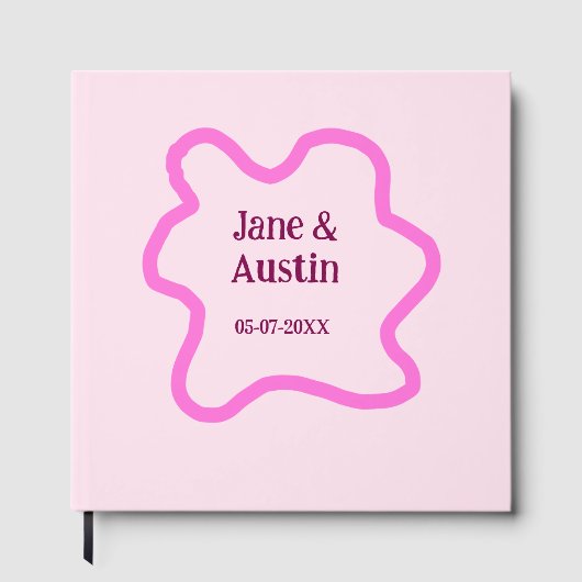 Roze pastel retro trouwrand frame naam datum gastenboek (Voorkant)