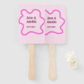 Roze pastel retro trouwrand frame naam datum handwaaier (Voorkant en achterkant)