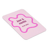 Roze pastel retro trouwrand frame naam datum magneet (Rechterzijde)