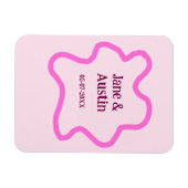 Roze pastel retro trouwrand frame naam datum magneet (Horizontaal)