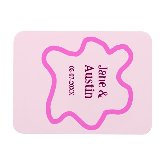 Roze pastel retro trouwrand frame naam datum magneet (Horizontaal)