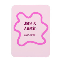 Roze pastel retro trouwrand frame naam datum magneet