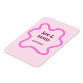Roze pastel retro trouwrand frame naam datum magneet (Linkerzijde)