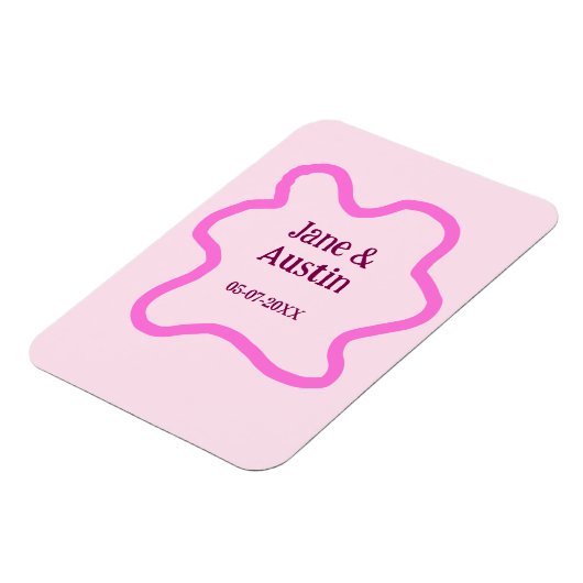 Roze pastel retro trouwrand frame naam datum magneet (Linkerzijde)
