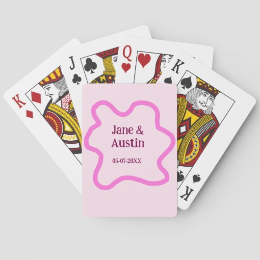 Roze pastel retro trouwrand frame naam datum pokerkaarten (Achterkant)