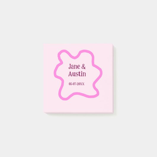 Roze pastel retro trouwrand frame naam datum post-it® notes (Voorkant)