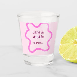 Roze pastel retro trouwrand frame naam datum shot glas