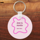 Roze pastel retro trouwrand frame naam datum sleutelhanger (Achterkant)