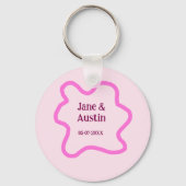 Roze pastel retro trouwrand frame naam datum sleutelhanger (Achterkant)
