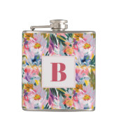 Roze Pastel Roze Abstract Bloem Bruiloft Monogram Heupfles (Voorkant)