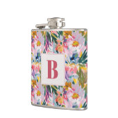 Roze Pastel Roze Abstract Bloemend Bruids Monogram Heupfles (Links)