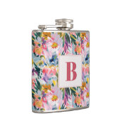 Roze Pastel Roze Abstract Bloemend Bruiloftsmonogr Heupfles (Rechts)