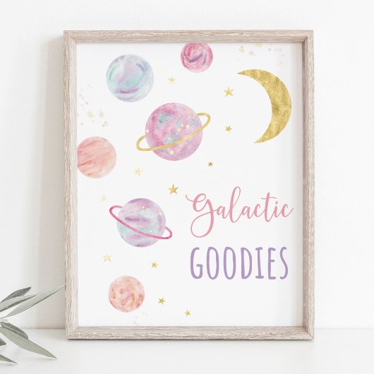 Roze Pastel Ruimte Galactische Goodies Verjaardags Poster