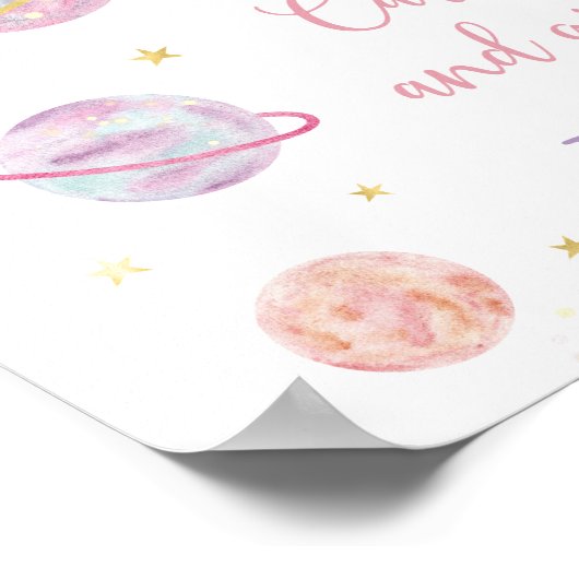 Roze Pastel Ruimte Kaarten en Cadeaus Verjaardagst Poster (Hoek)