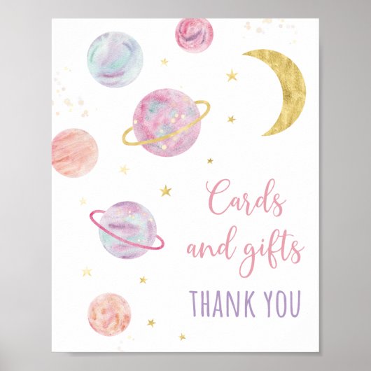 Roze Pastel Ruimte Kaarten en Cadeaus Verjaardagst Poster (Voorkant)