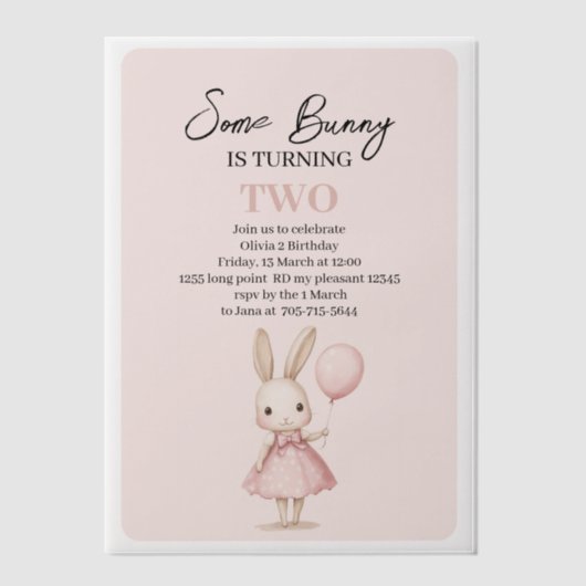Roze Pastel "Some Bunny" Pasen Vellum Uitnodigingen (Voorkant)