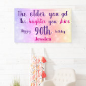 Roze pastel sparkly 90th Birthday gepersonaliseerd Spandoek (Insitu)