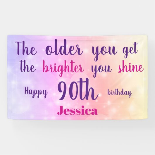Roze pastel sparkly 90th Birthday gepersonaliseerd Spandoek (Horizontaal)
