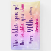 Roze pastel sparkly 90th Birthday gepersonaliseerd Spandoek (Verticaal)