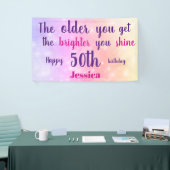 Roze pastel sprankelend 50ste Verjaardag gepersona Spandoek (Beurs)