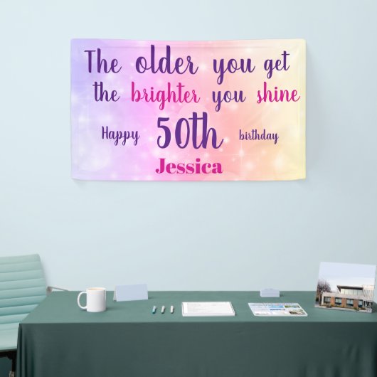 Roze pastel sprankelend 50ste Verjaardag gepersona Spandoek (Beurs)