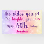 Roze pastel sprankelend 60ste Verjaardag gepersona Spandoek (Horizontaal)