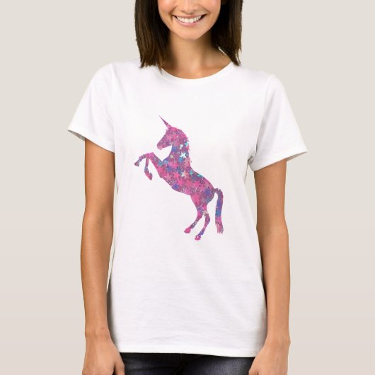 Roze Pastel Star Sparkle Unicorn Art T-shirt (Voorkant)