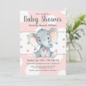 Roze Pastel Stippen Schattigee olifant Baby shower Kaart (Staand voorkant)