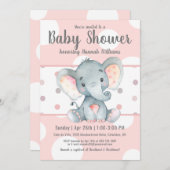 Roze Pastel Stippen Schattigee olifant Baby shower Kaart (Voorkant / Achterkant)