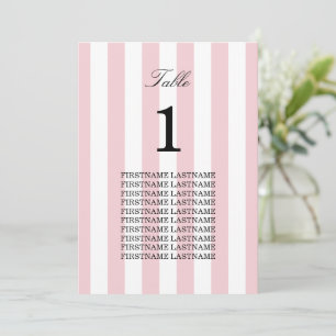Roze Pastel Strepen Gast Namen Tafelkaart
