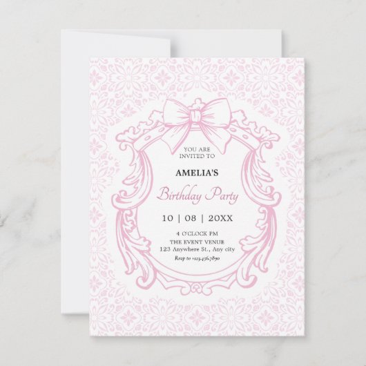 Roze pastel   strikje verjaardag kaart (Voorkant)