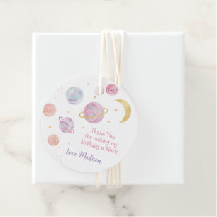 Roze Pastel Twee De Maan Ruimte Verjaardag Bedankjes Labels