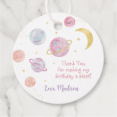 Roze Pastel Twee De Maan Ruimte Verjaardag Bedankjes Labels (Voorkant)