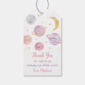 Roze Pastel Twee de Maan Ruimte Verjaardag Dank u Cadeaulabel (Voorkant)