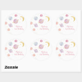 Roze Pastel Twee de Maan Ruimte Verjaardagsgunst Ronde Sticker (Vel)
