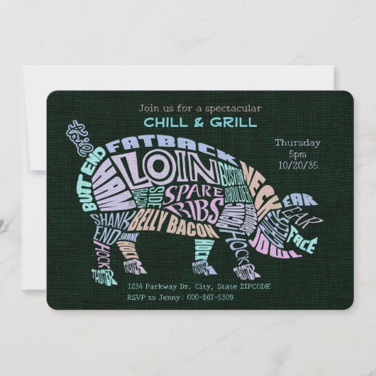 Roze Pastel Varkensvlees Snijdt Typogram Word Clou Kaart (Voorkant)