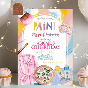 Roze Pastel Verf Pizza en Pyjama Feest Kaart