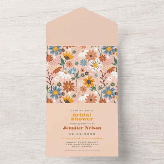 Roze pastel Vloeiend Baby shower All In One Uitnodiging (Binnen)